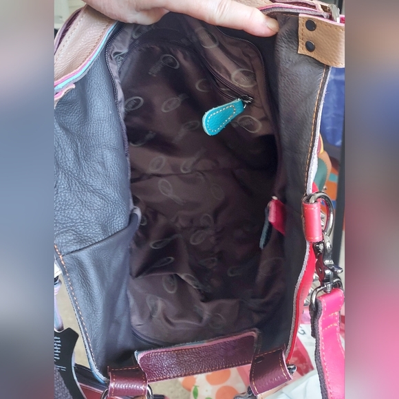 AMERICAN LEATHER STUNNING Colorful Patchwork Studded Tote Bag and Pouch NWT - Picture 6 of 6